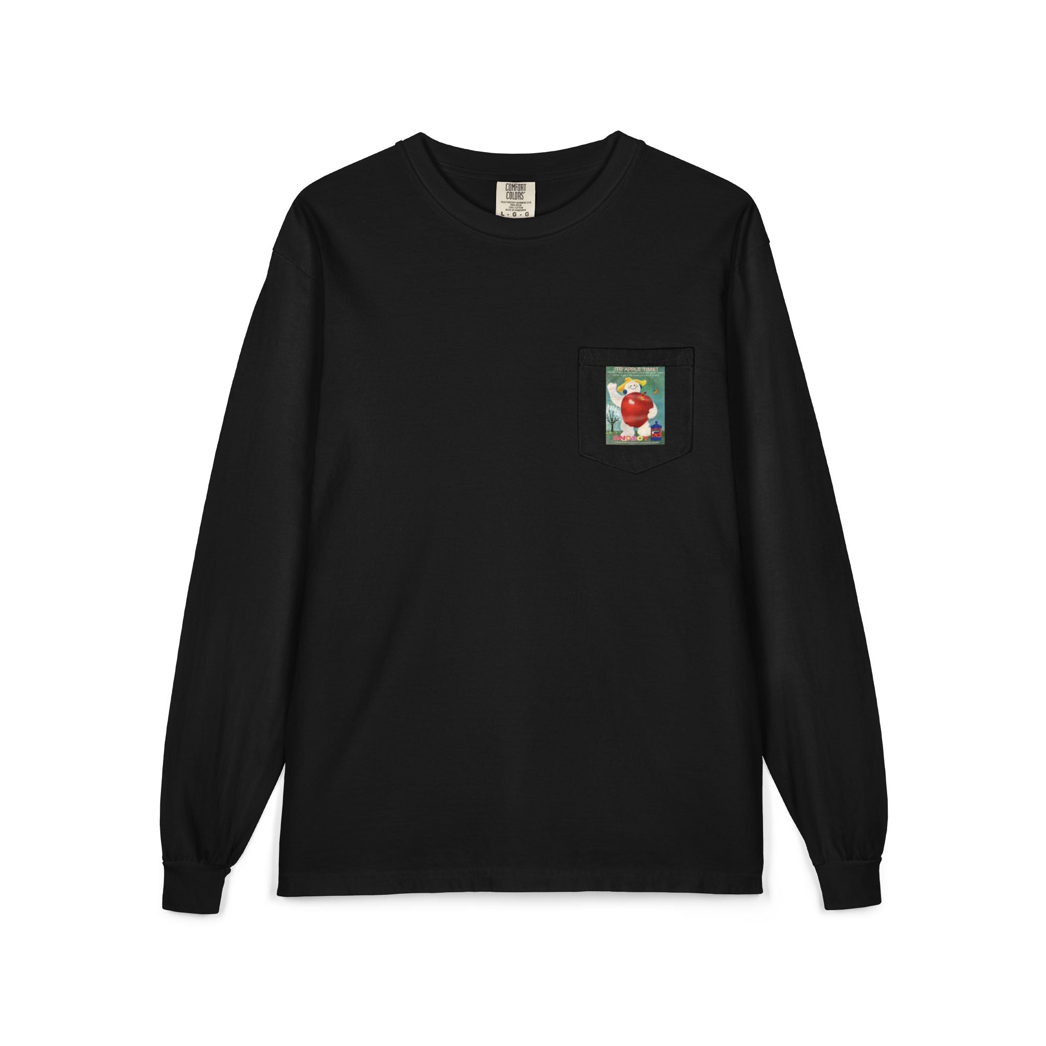 Long Sleeve Pocket T-Shirt — Retro Apple Patch Graphic