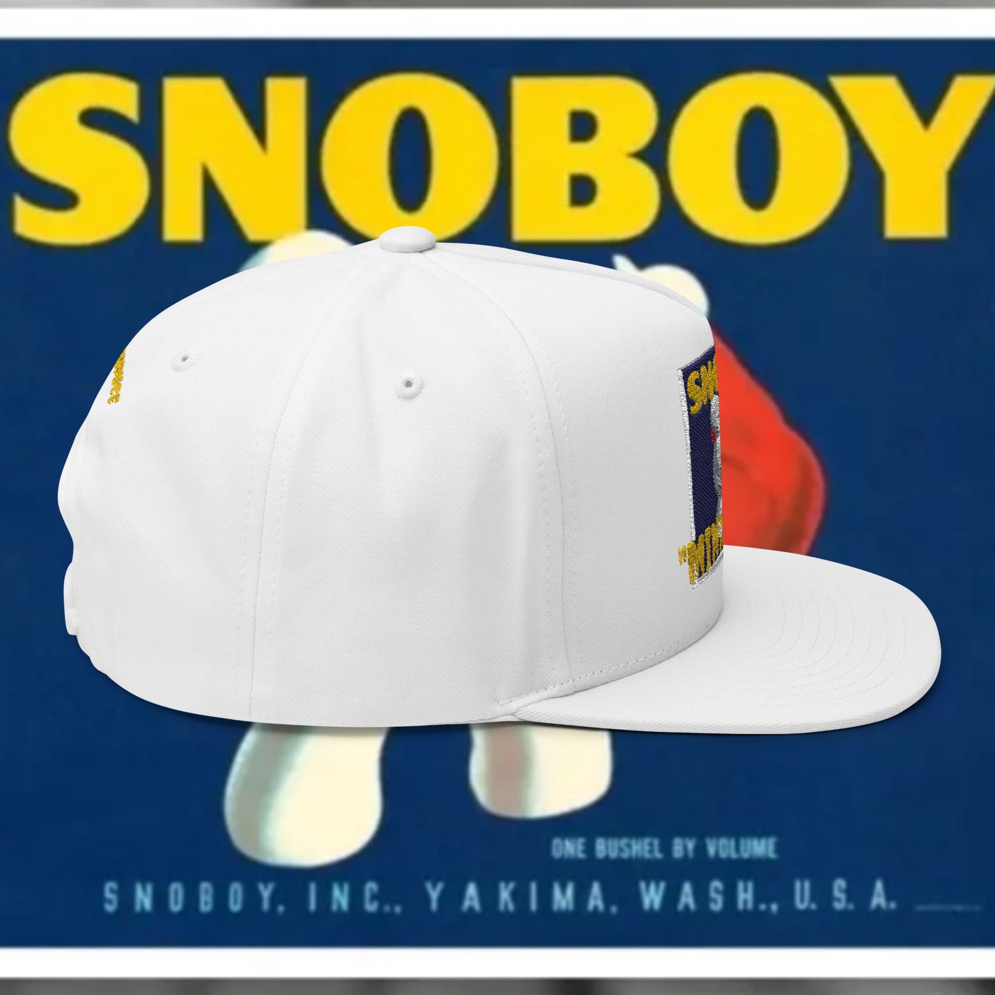 Snoboy Heart Patch Flat Bill Cap — Embroidered Retro Skate Style Snapback