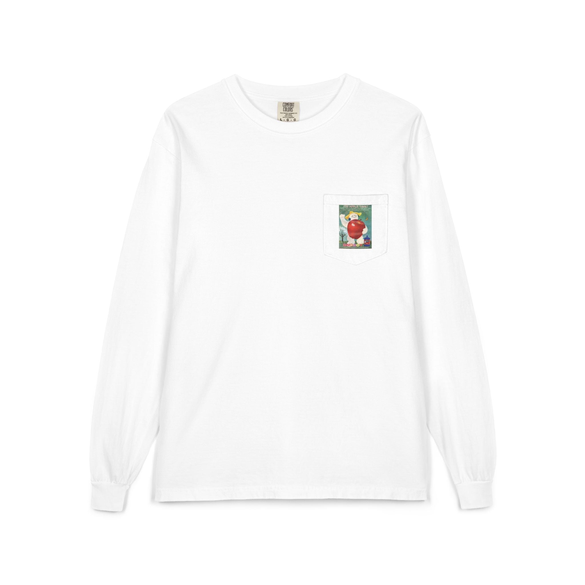 Long Sleeve Pocket T-Shirt — Retro Apple Patch Graphic