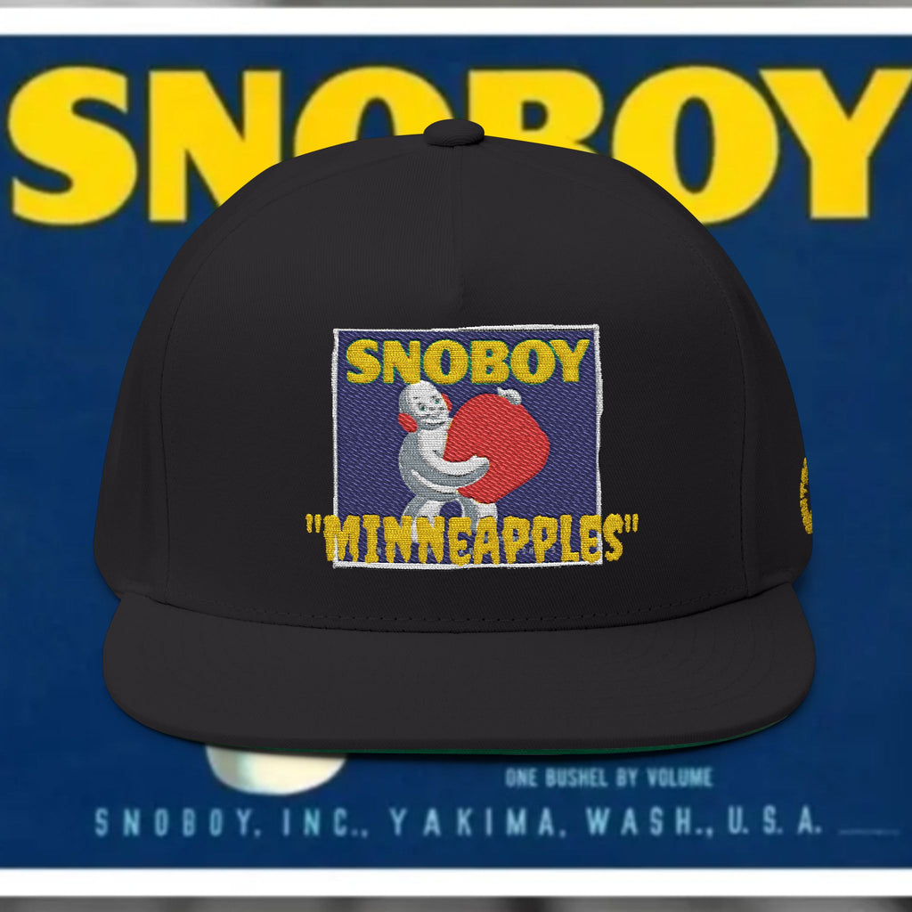 Snoboy Heart Patch Flat Bill Cap — Embroidered Retro Skate Style Snapback