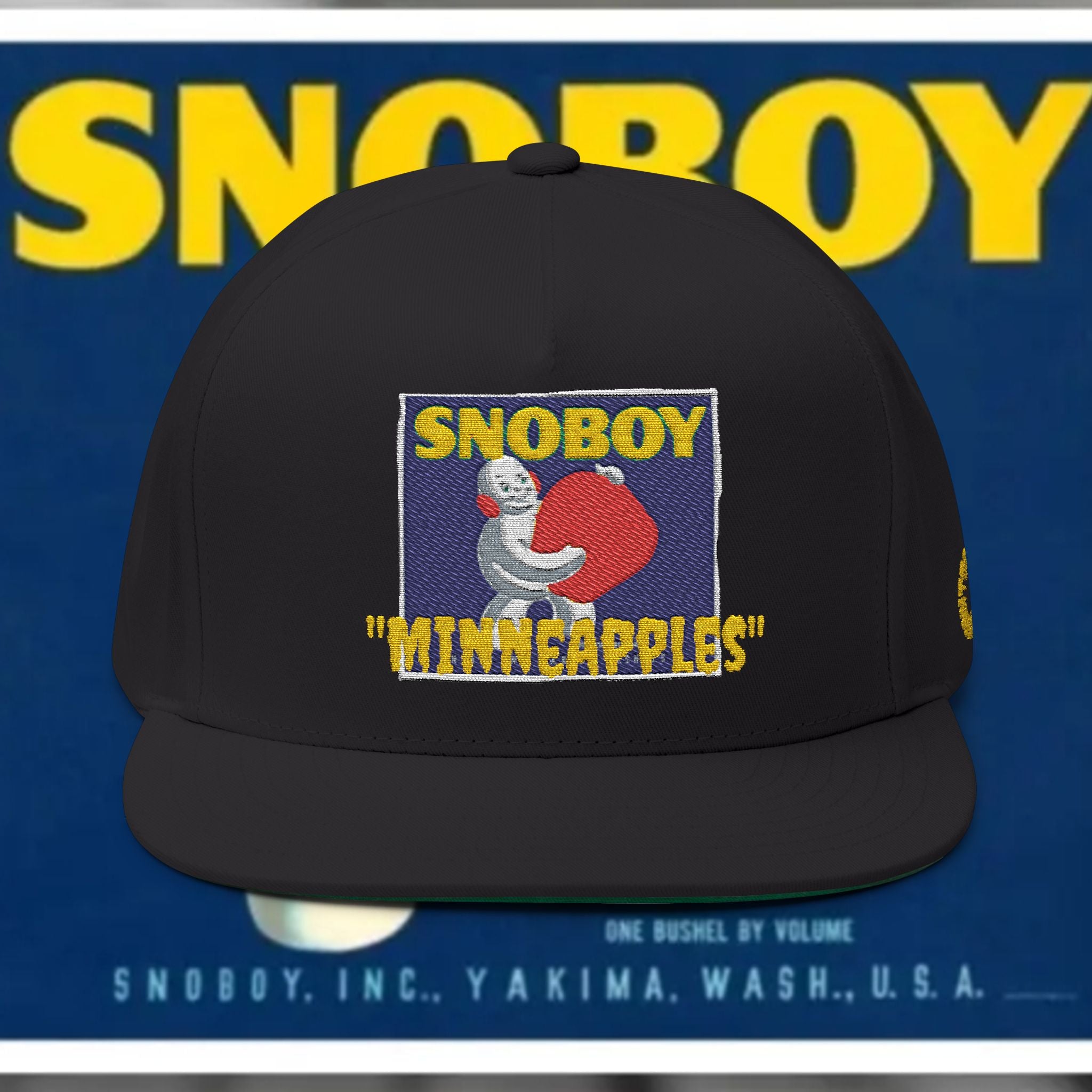 Snoboy Heart Patch Flat Bill Cap — Embroidered Retro Skate Style Snapback