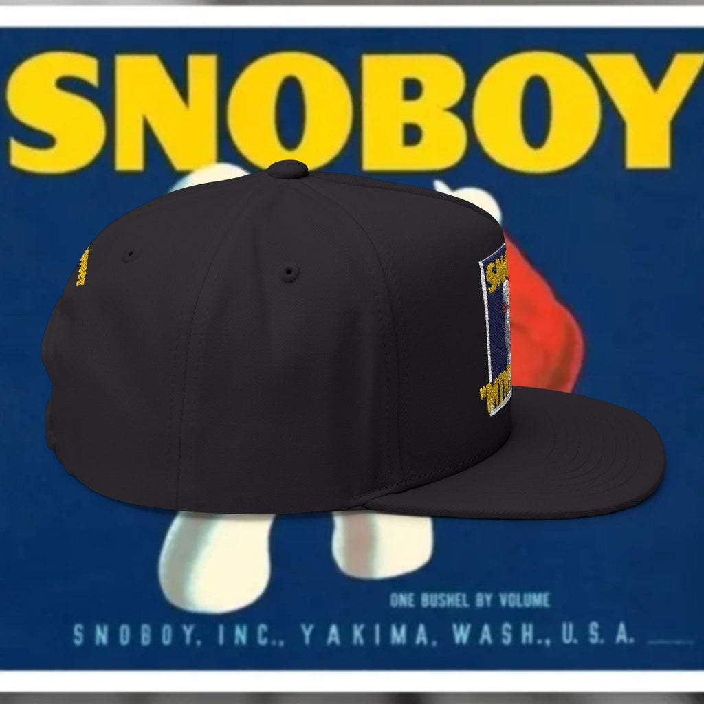 Snoboy Heart Patch Flat Bill Cap — Embroidered Retro Skate Style Snapback