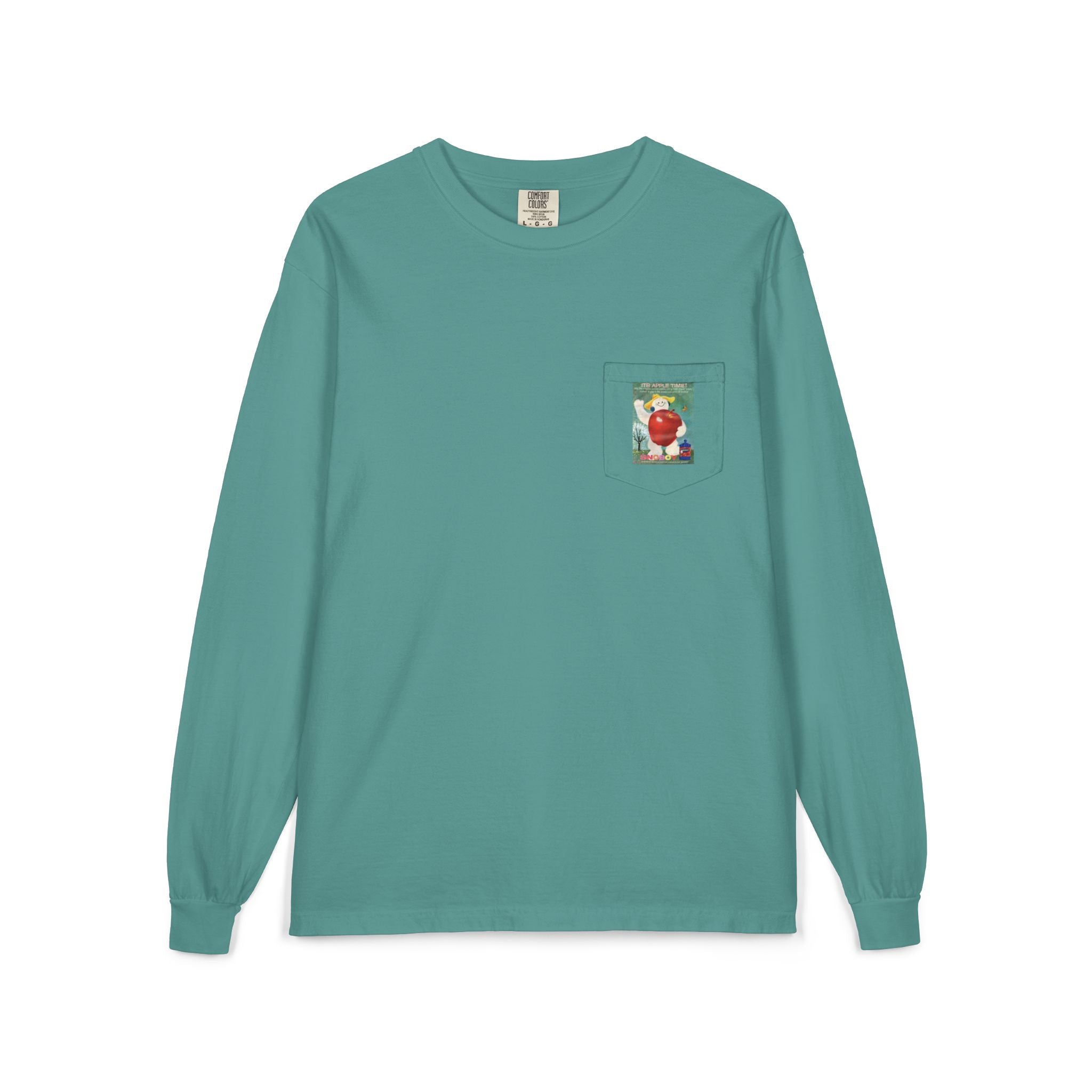 Long Sleeve Pocket T-Shirt — Retro Apple Patch Graphic