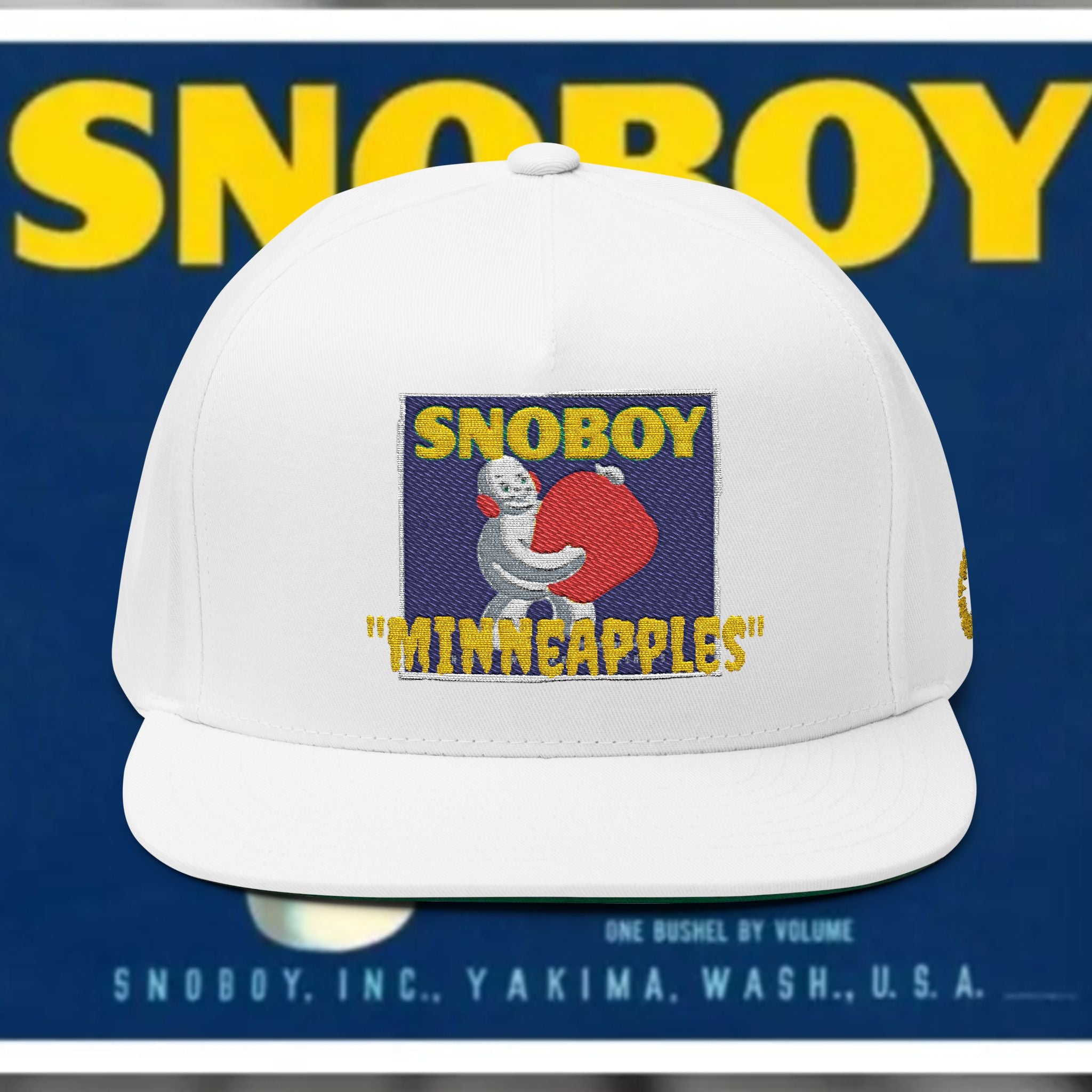 Snoboy Heart Patch Flat Bill Cap — Embroidered Retro Skate Style Snapback