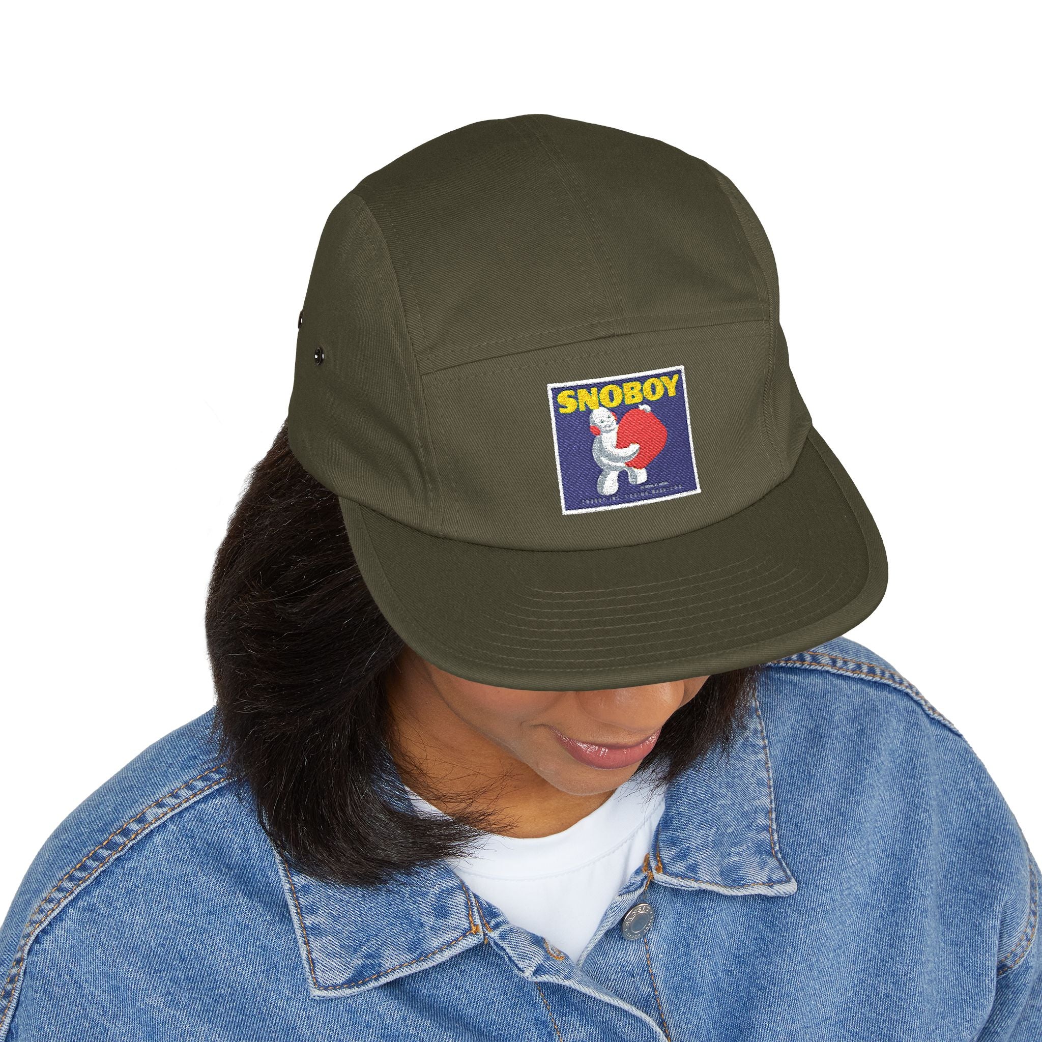 Snoboy Embroidered 5-Panel Cap – Vintage Cartoon Patch, Adjustable Streetwear Hat