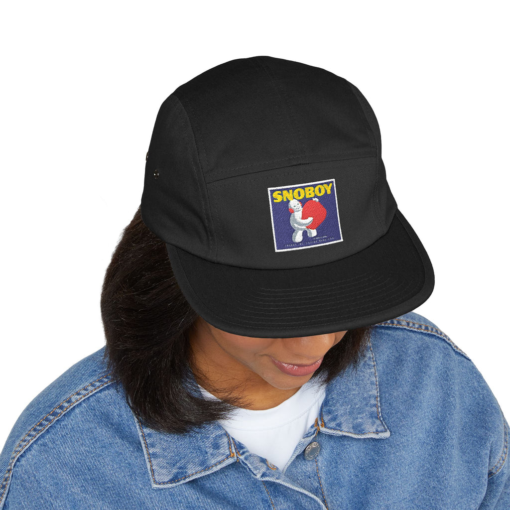 Snoboy Embroidered 5-Panel Cap – Vintage Cartoon Patch, Adjustable Streetwear Hat