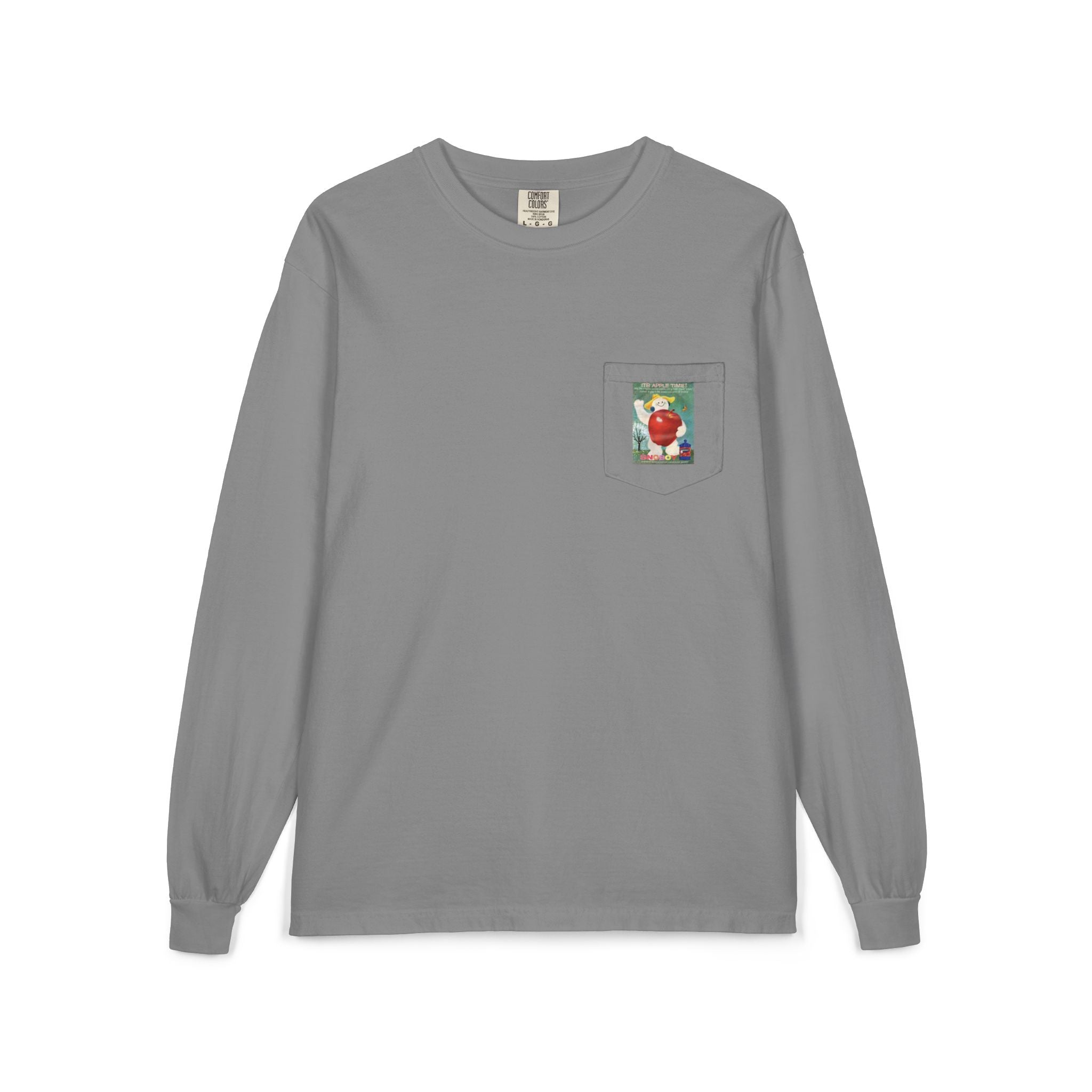 Long Sleeve Pocket T-Shirt — Retro Apple Patch Graphic