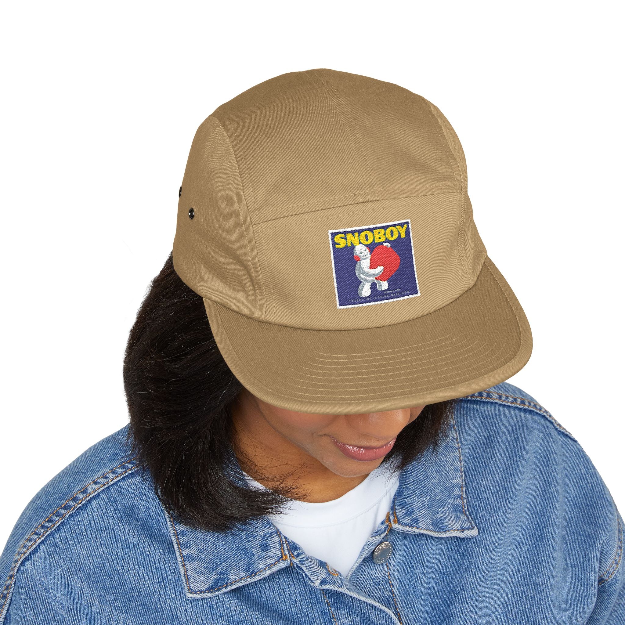 Snoboy Embroidered 5-Panel Cap – Vintage Cartoon Patch, Adjustable Streetwear Hat